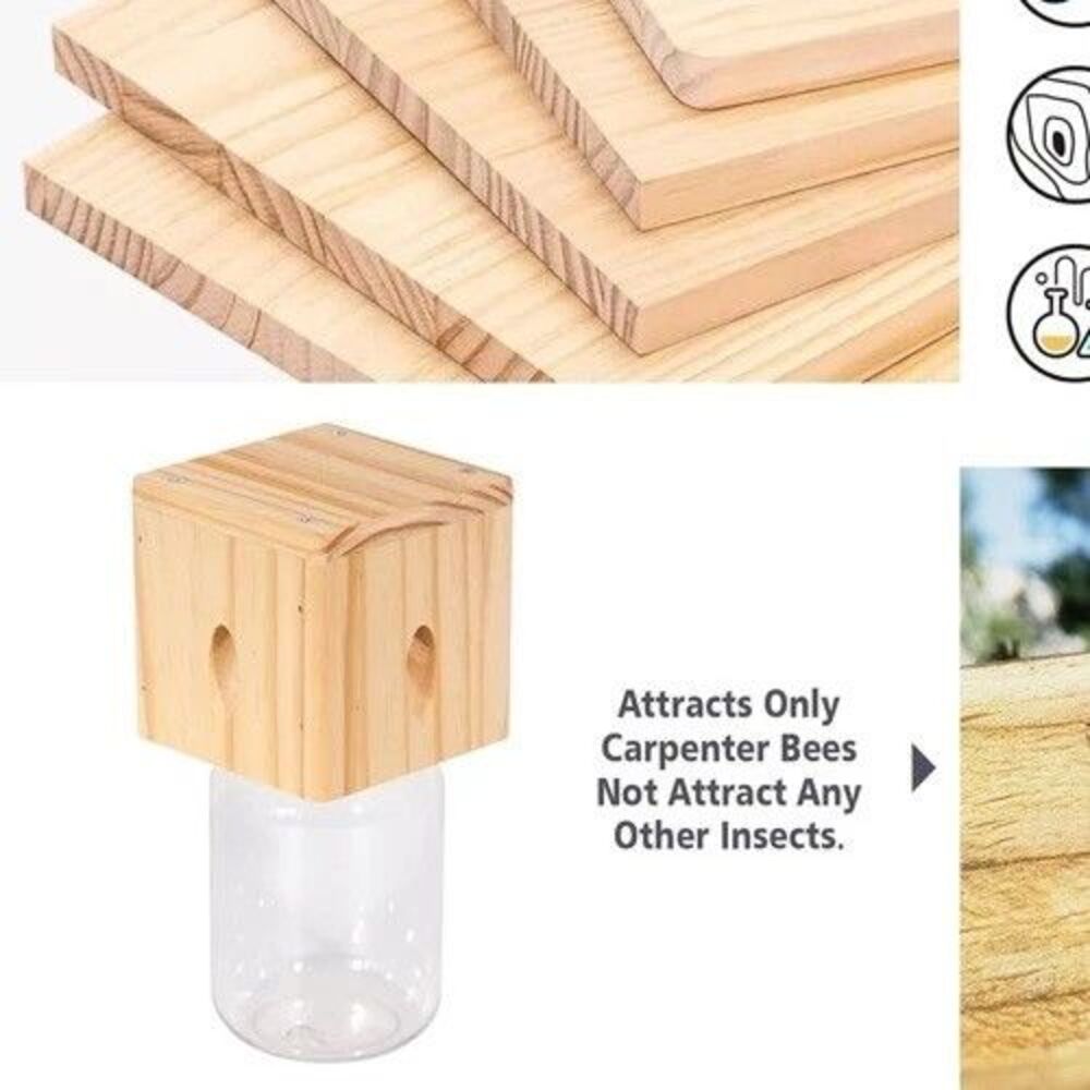 Wood Carpenter Bee Trap for Outside - Best Bee Trap Ever Cube Style Natural Wood